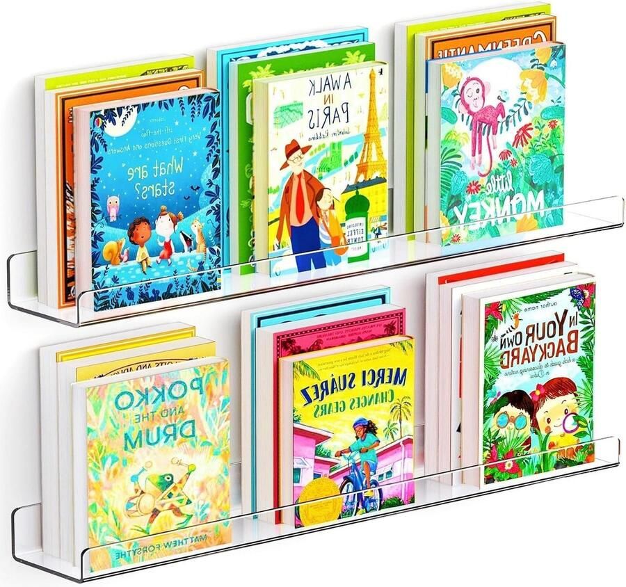 24 inch Drijvende Acryl Muur Boekenplank voor Kinderen 2 Pack Transparant Clear Wandmontage Slaapkamer Woonkamer
