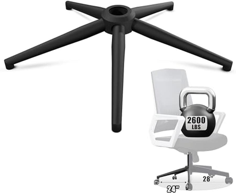 24-inch Zware Bureaustoel Vervangingsonderdelen Versterkte Metalen Voet met Universale Gascilinder en Wieltjes