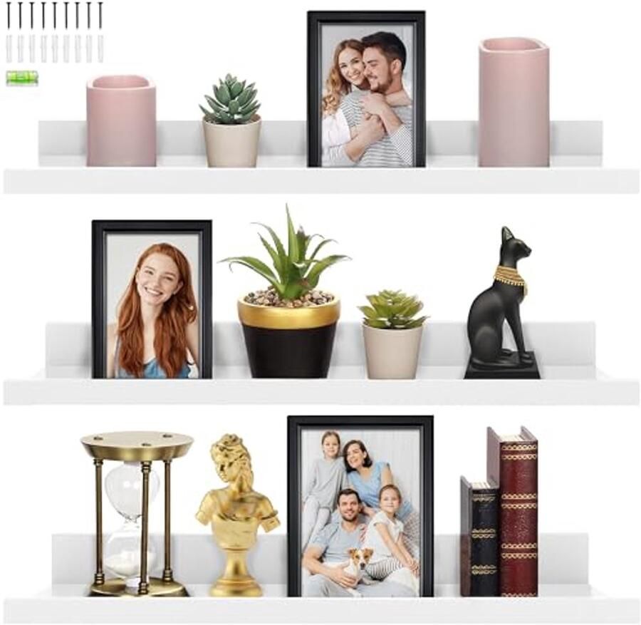 24 inch Zwevende Planken voor Wand Set van 3 in Poederwit Moderne Rustieke Wandplanken