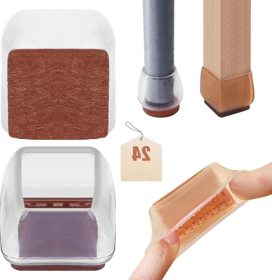 24-pack middelgrote vierkante siliconen stoelpootdoppen effectieve vloerbescherming 22-31 mm duurzaamheid vloerbeschermers