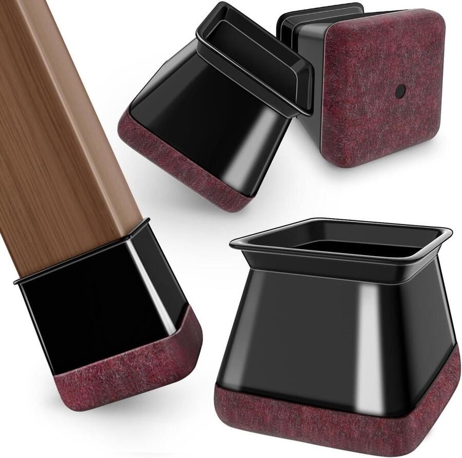 24 Pcs Rectangle Black Chair Leg Caps with Felt Wear-resistant Chair Leg Protector Trestle Chairs