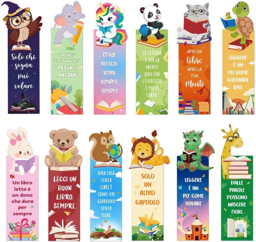 24 Pieces Bookmarks Italian Animals Paper Marker Book Marks Reading Ring Gift for Teachers Students School Book Lovers