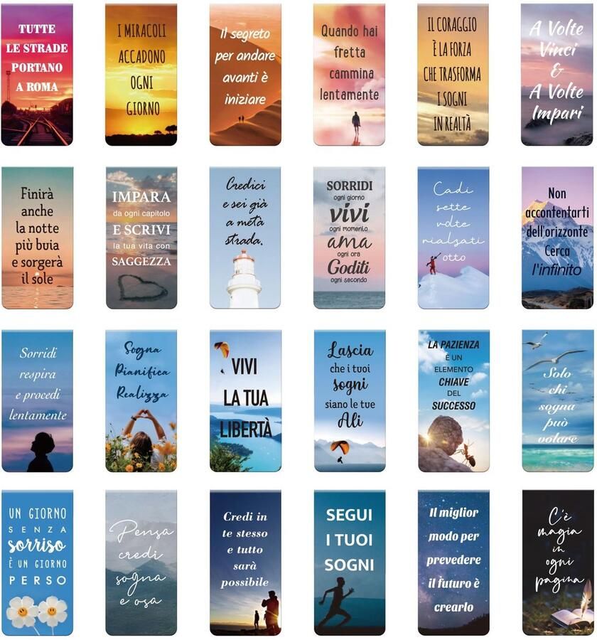 24 Pieces Magnetic Bookmarks with Motivational Phrases Italian Bookmarks Special Gift Party Children Girlfriend Coworker Teacher for Christmas Birthday Graduation Side Markers