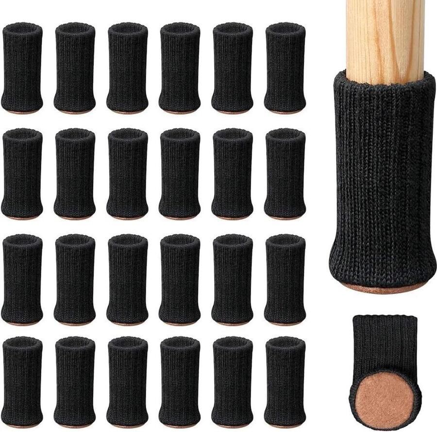 24 STKS Stoel Sokken Hoge Elastische Vloerbeschermers Antislip Stoel Been Voeten Sokken Covers Meubelcaps Set Diameter 1-2 inch Zwart stoelpootbeschermers