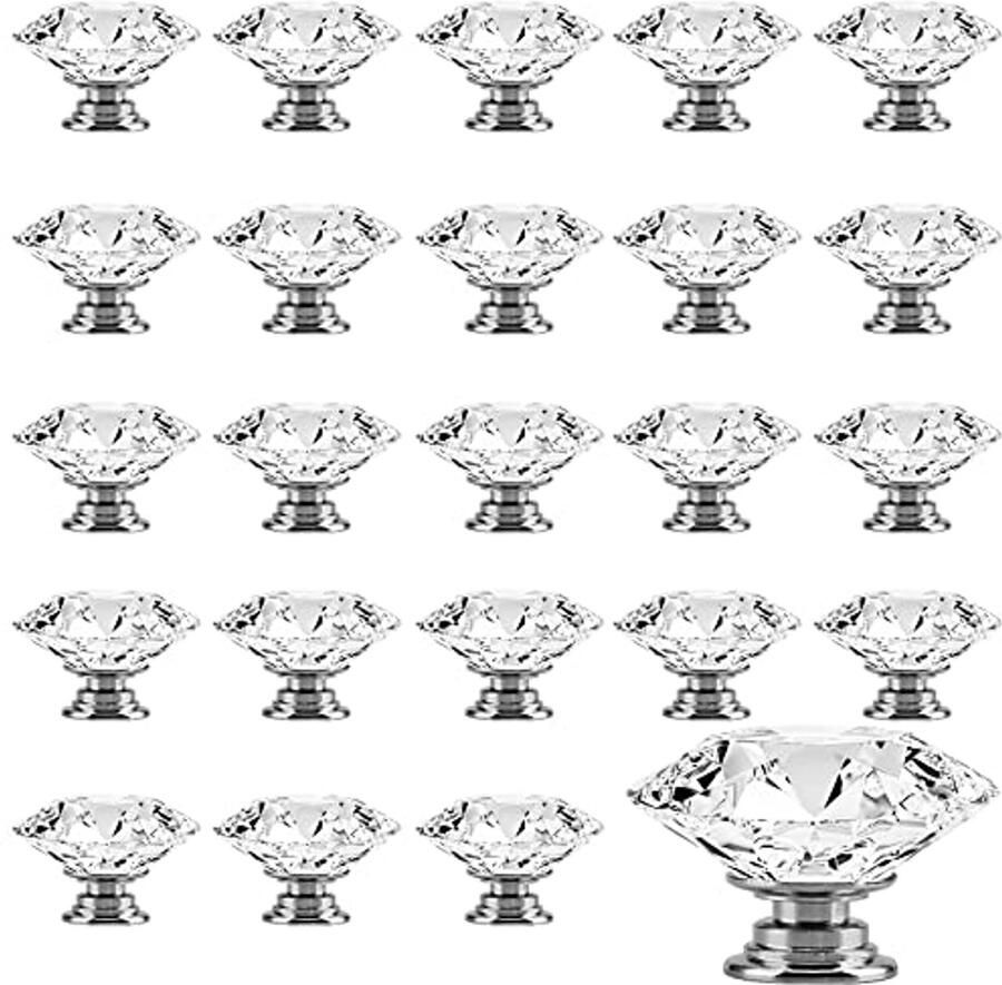 24 stuks 40 mm heldere kristallen deurknoppen Elegante ladeknoppen voor kast en lade
