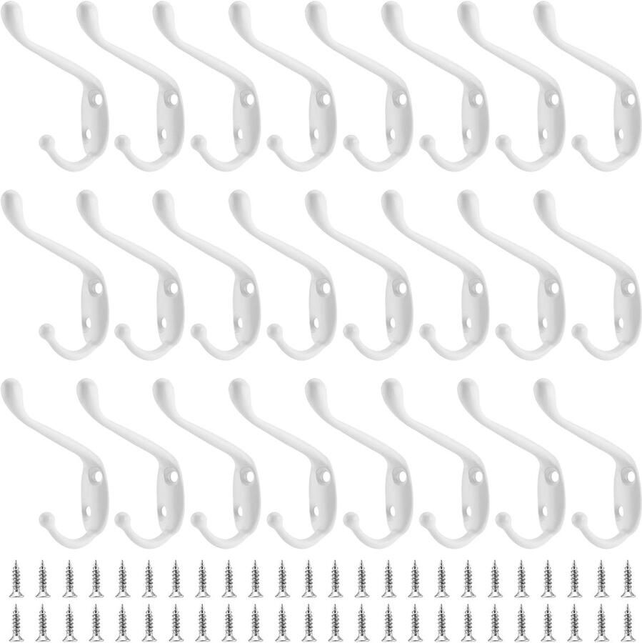 24 stuks 75 x 18 x 57 mm witte metalen kapstokhaken individuele witte kapstokhaken dubbele kapstokhaken zware witte kapstokhaken wandmontage voor het ophangen van handdoek en hoed