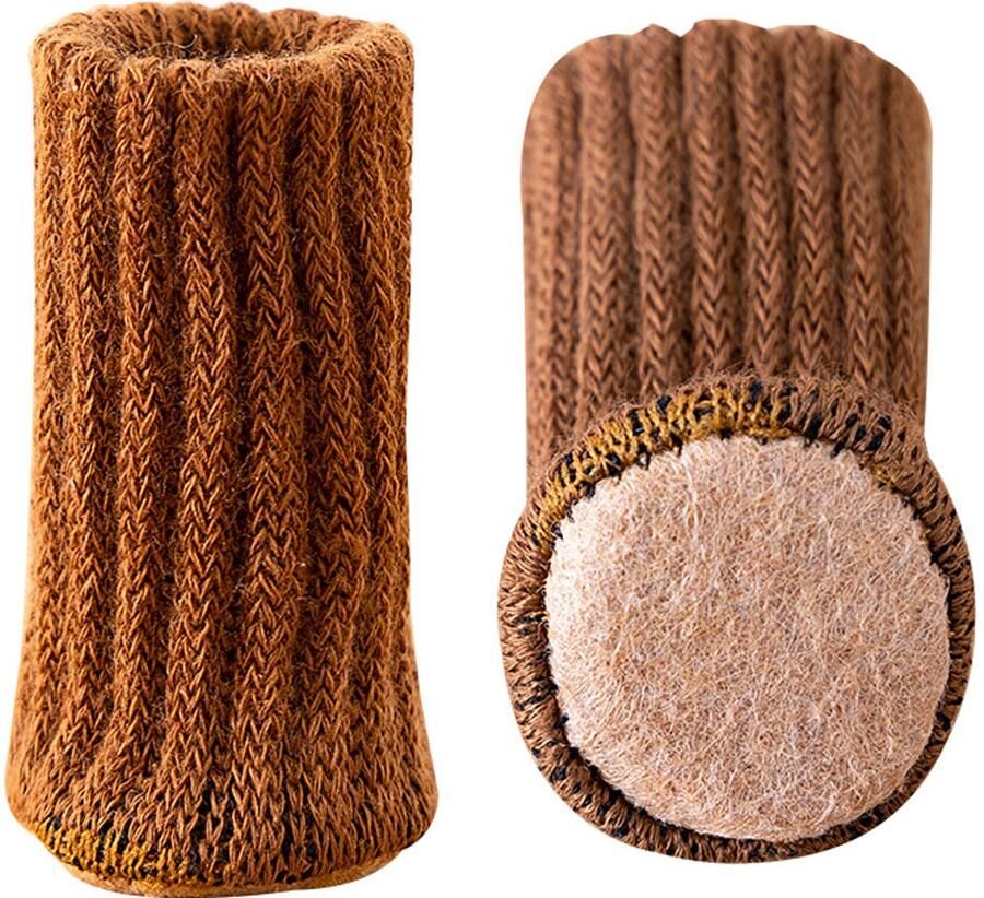 ZVD 24 stuks gebreide stoelpootsokken elastische stoelpootsokken vilt antislip meubelsokken met viltglijders voorkomen krassen en lawaai voor stoelen tafel meubels bruin