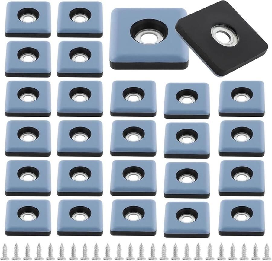 24 stuks glijders voor meubels Teflon meubelglijders om te schroeven vierkante meubelglijders met roestvrijstalen schroeven voor zware meubels stoelpoten 30 x 30 mm