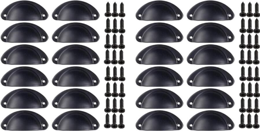 24 Stuks Handgrepen kast Gatafstand 65mm Zwart Ijzer Schelpvormige Met schroeven Keukengrepen Ladekastgreep Meubelgrepen Kastgreep Voor decoratie van meubilair