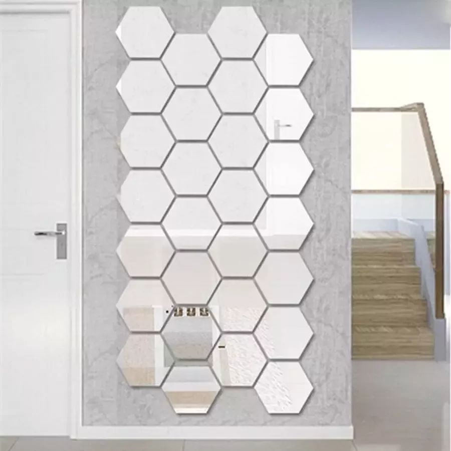 24 Stuks Hexagon Spiegel Muurstickers 3D Acryl Decor Spiegel Muurstickers Zelfklevende DIY Art Spiegel Stickers voor Home Decor Woonkamer Slaapkamer Badkamer Bank TV Wanddecoratie