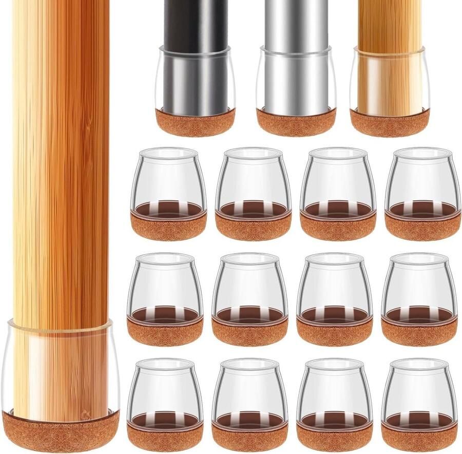 24 stuks kleine ronde stoelpootdoppen met vilt transparante siliconen vloerbeschermers viltdoppen voor stoelen en tafels meubelbeschermers (13-19 mm) stoelpootbeschermers