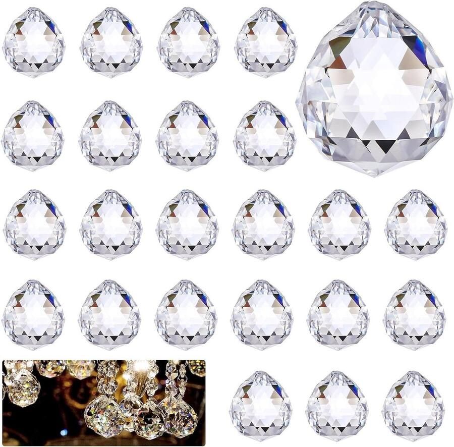 Allecto Plus 24 stuks kristallen bollenprisma 20 mm glanzend Suncatcher Prisma transparante kwasten kroonluchters kristallen zonnevanger raamdecoratie bruiloft handwerk woondecoratie