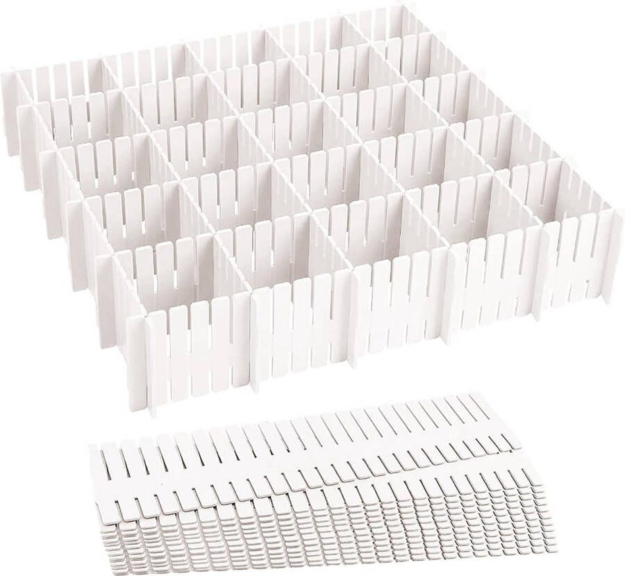 24 stuks ladeverdelers verstelbare ladeverdelers opbergsysteem witte scheidingswanden verstelbaar voor kast ondergoed sokken doe-het-zelf bureau-organizer