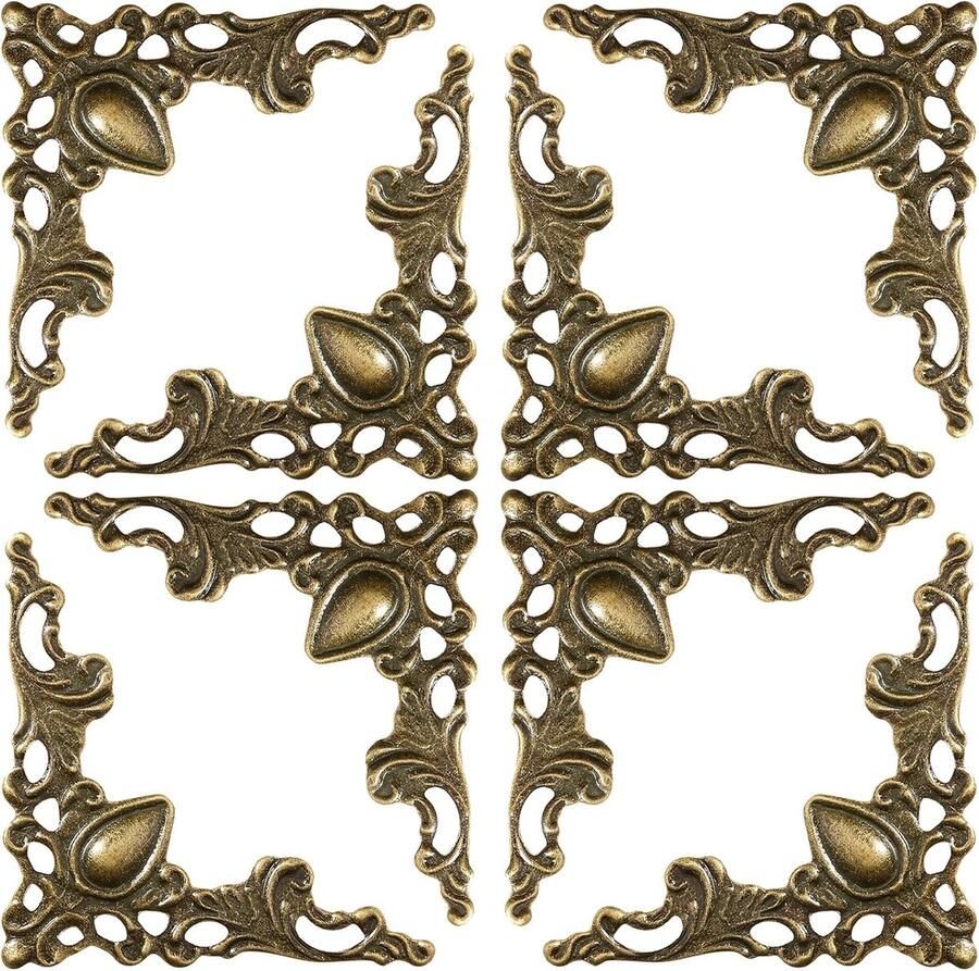 24 stuks metalen hoekbeschermers Antraciet voor boekhoeken en kisten Vintage stijl decoratieve randen