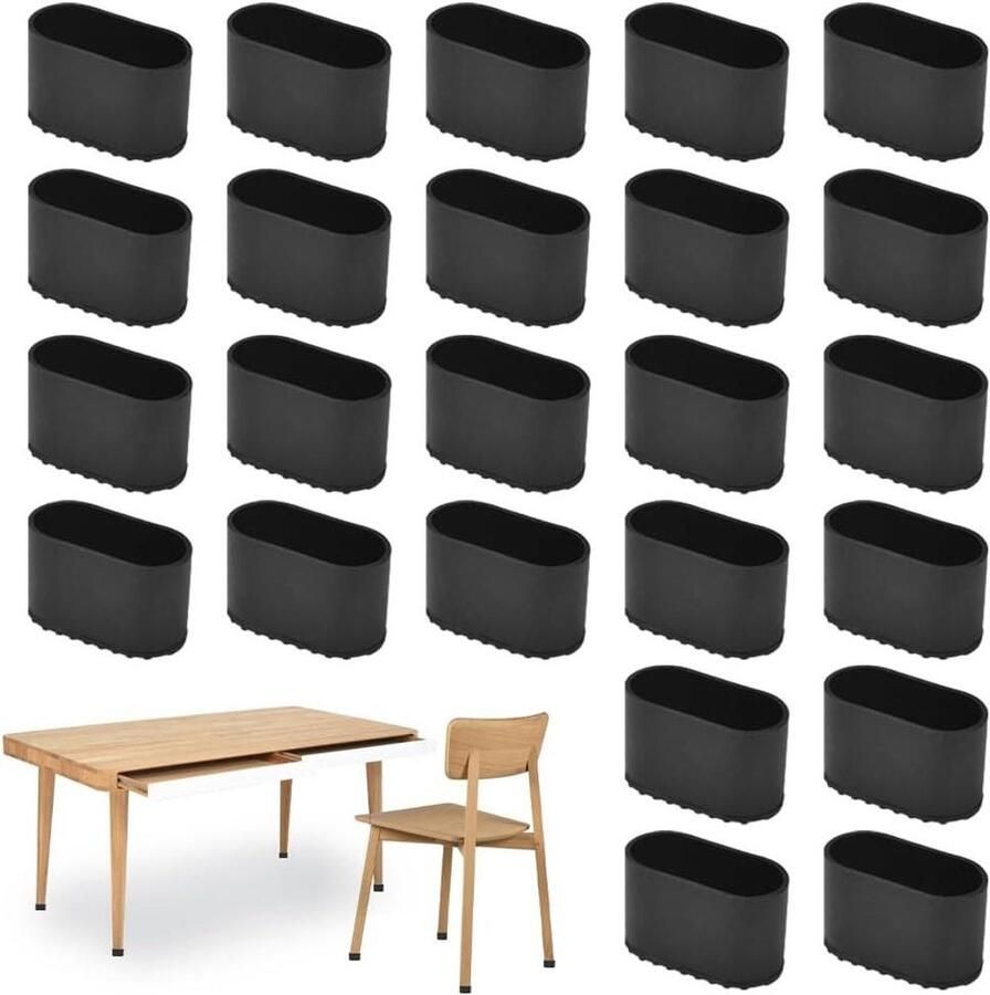 24 stuks ovale kunststof stoelpootdoppen Stoelbeschermers voor vloer Antislip voetkappen Stoelbescherming met vloerbescherming