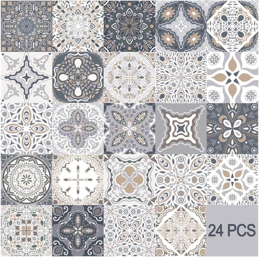24 Stuks PVC Mozaïek Tegel Sticker 10x10 cm Plaktegels Marokkaans Wandtegel Waterdicht Behang Decoratiefolie Meubelfolie Zelfklevende Tegels voor Keuken Kast Meubels Tafel Decoratie Sticker Tegels Plakfolie Tegelstickers