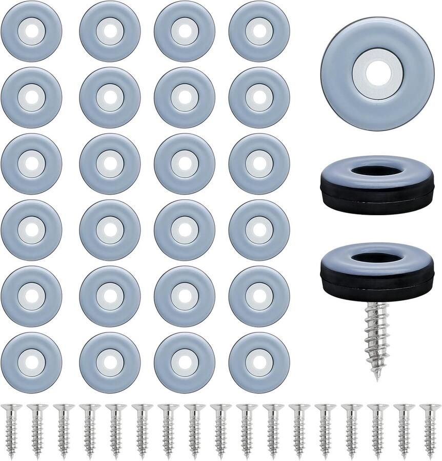24 Stuks Schroef-in Stoel Glijders (30mm diameter) Vloerbeschermers PTFE (Teflon) Meubelpoot Glijders Stoel Glijders voor Hardhouten Vloeren Tapijten Vloerbeschermers - Foto 2