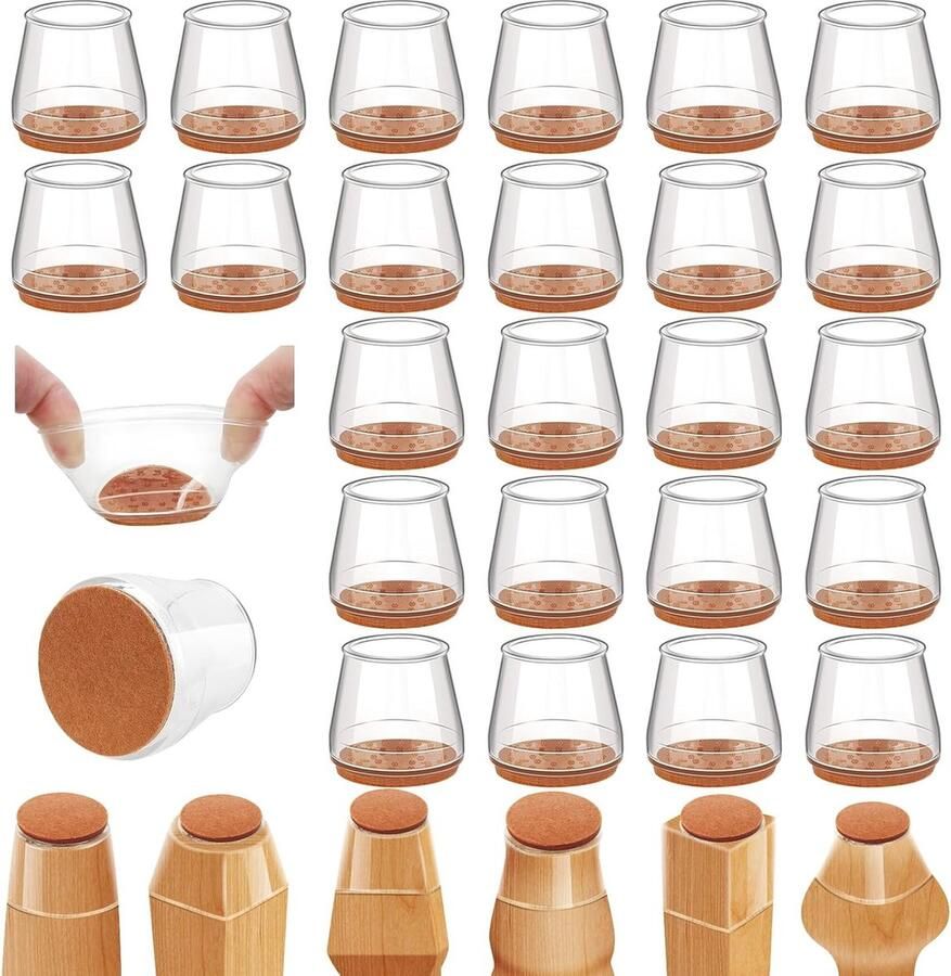 24 stuks siliconen stoelpoot vloerbeschermers vilten meubelbeschermers voor hardhouten vloeren rubberen stoelpootbeschermers voor hardhouten vloeren stoelpootdoppen stoelpoothoezen voor houten vloeren (transparant groot)