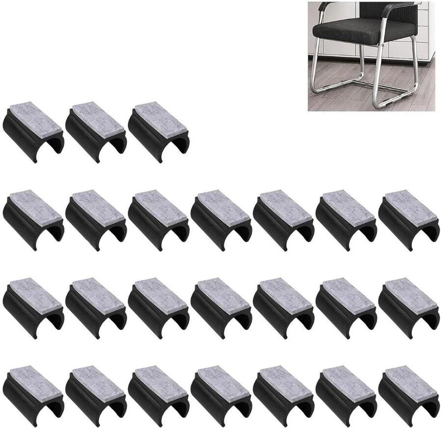 24 stuks Stoelbeschermers Vloerbeschermers voor stoelpoten met viltkussentjes U-vormige vloerbeschermers voor stuurbuizen Antislip rechthoekige stoelpoten Stoelpoothoezen met ronde sledevoet (19 mm zwart)