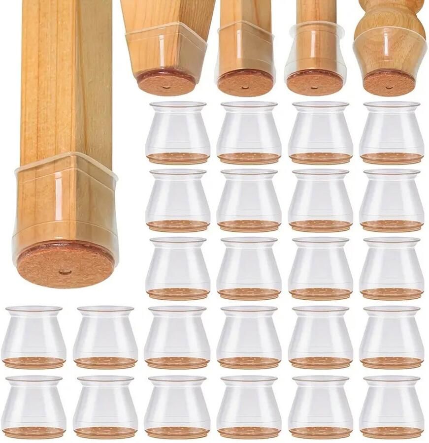 24 stuks stoelpoot vloerbeschermers siliconen vilt meubelpootbeschermers doppen hoezen voor hardhouten vloeren (pasvorm: 0 9''-1 29'')Stille siliconen stoelvoetkussentjes elastische tafel- en stoelvoethoezen