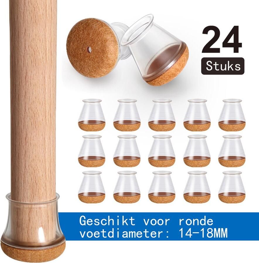 24 stuks stoelpoot vloerbeschermers voor hardhouten vloeren siliconen vilt meubelkussens stoelpootdoppen transparante rubberen stoelglijders S (pasvorm: 0.5-0.8 14-18mm)