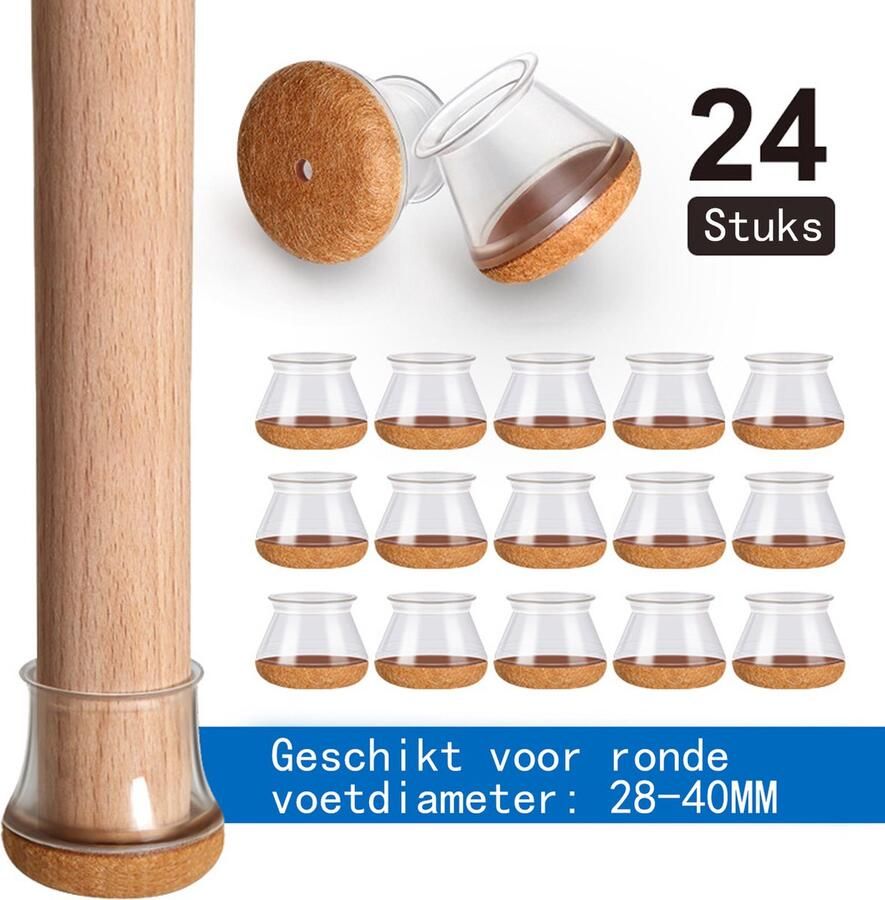 24 stuks stoelpoot vloerbeschermers voor hardhouten vloeren siliconen vilt meubelkussens stoelpootdoppen transparante rubberen stoelglijders L (pasvorm: 1.1-1.6 28-40mm)