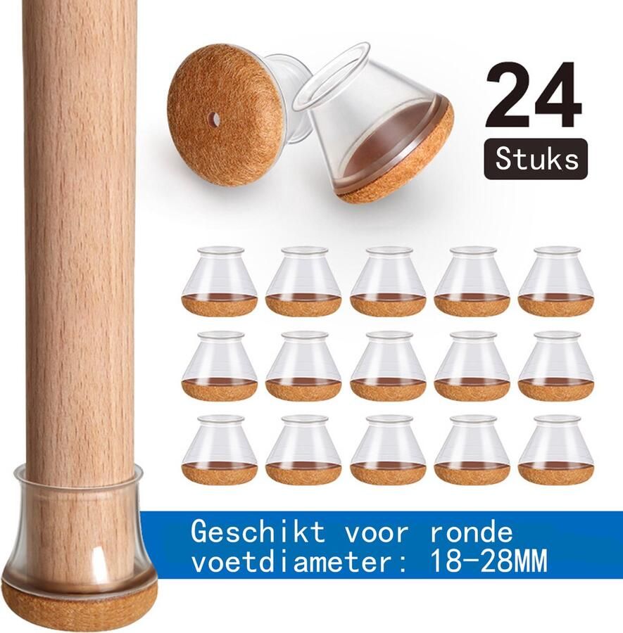 24 stuks stoelpoot vloerbeschermers voor hardhouten vloeren siliconen vilt meubelkussens stoelpootdoppen transparante rubberen stoelglijders M (pasvorm: 0.8-1.1 18-28mm)