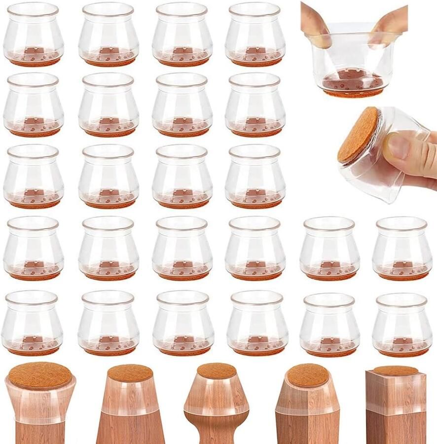 24 stuks stoelpootbeschermers stoelpootdoppen siliconen meubelstoelpoothoezen elastische beschermers vilten stoelpootdoppen (klein)