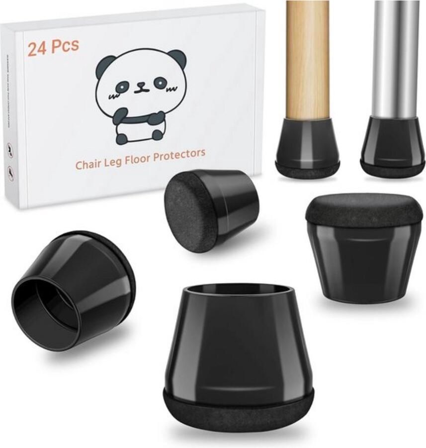 24 stuks stoelpootdoppen Medium zwarte siliconen beschermkappen voor stoelpoten met slijtvast viltkussen Elimineer geluid en antikras (rond 22 mm 30 mm)