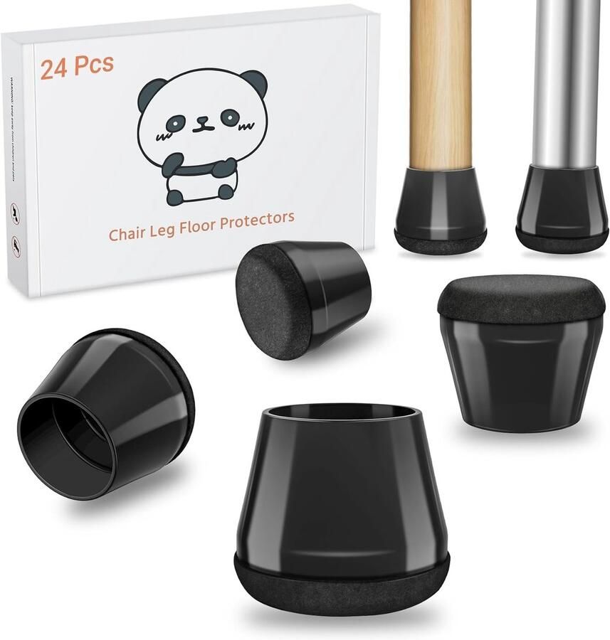 24 stuks stoelpootdoppen Medium zwarte siliconen beschermkappen voor stoelpoten met slijtvast viltkussen Elimineer geluid en antikras (rond 22 mm 30 mm)