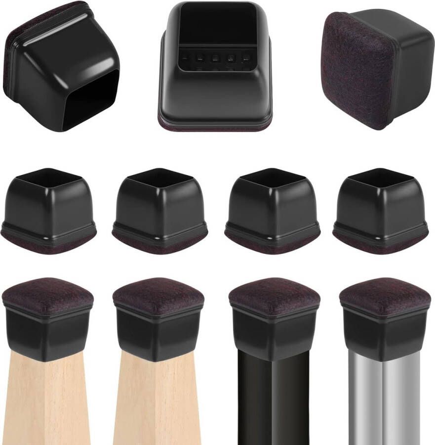 Super set 24 stuks stoelpootdoppen met vilt zwarte siliconen 19-28 mm elastische beschermkappen voor stoelpoten mute en krasbestendig stoelpootbeschermers met vilt viltglijders voor stoelen (vierkant 1 inch) - Foto 3