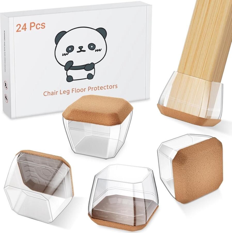 24 stuks stoelpootdoppen vierkant groot transparant siliconen beschermkappen voor stoelpoten met slijtvast vilten kussen elimineert geluiden en anti-krassen (rond 28 mm-38 mm)