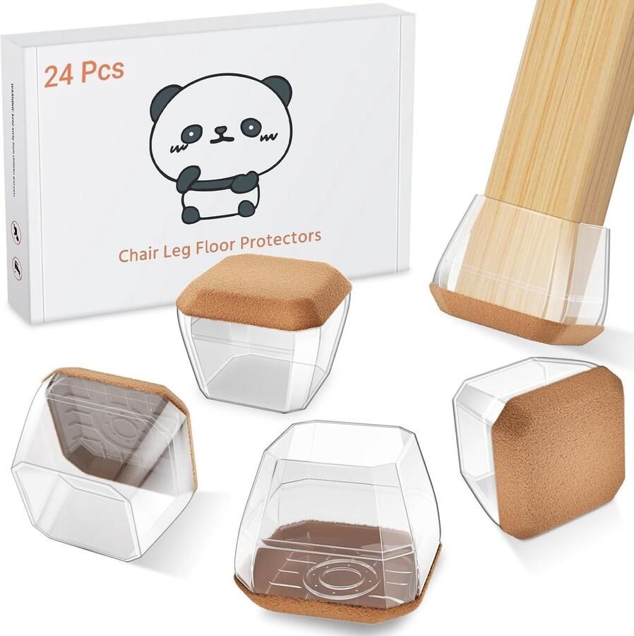 24 stuks stoelpootdoppen vierkant middeltransparant siliconen beschermkappen voor stoelpoten met slijtvast viltkussen elimineer geluiden en anti-krassen (rond 22 mm-32 mm)