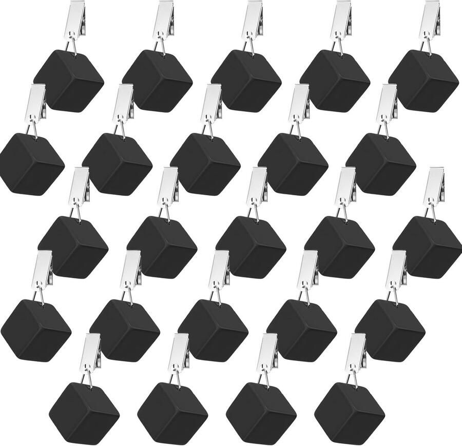 24 stuks tafelkleedgewichten tafelkleden hangers met stenen tafelkleedgewichten zware marmeren kubus tafelkleedhanger met metalen clip voor familiediner feestdecoratie picknick in de buitenlucht (zwart)