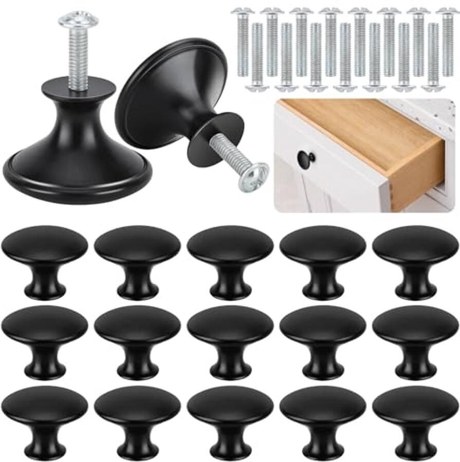 24 Stuks Vintage Kastknoppen met Bloemenpatroon Ronde Ladeknoppen in Mat Zwart voor Meubels