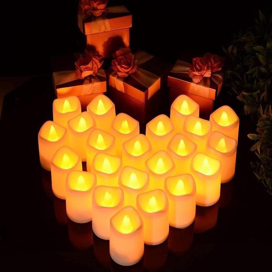 Gezellige LED-Kaarsen 24 stuks Vlamloze Theelichtjes Warmwitte Lampen 5 x 4 cm Elektrisch Flikkeren Batterijen Kerstmis Halloween Bruiloft Feestdecoratie