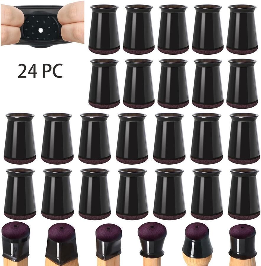 24-Stuks Voetbeschermers voor stoelen Voetbeschermers voor tafels Voetbeschermers voor meubels afmeting 3.2*4.5*3.5 Geschikt voor bescherming van stoelvoeten en bescherming tegen krassen op hardhouten vloeren Zwart