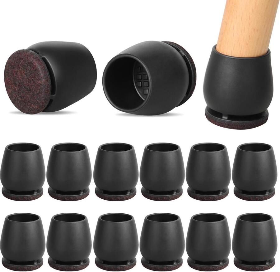 24 stuks zwarte siliconen stoelpootbeschermers Vloerbeschermers voor stoelpoten 19-32 cm Meubelbekers met vilten pads Vloerbeschermer