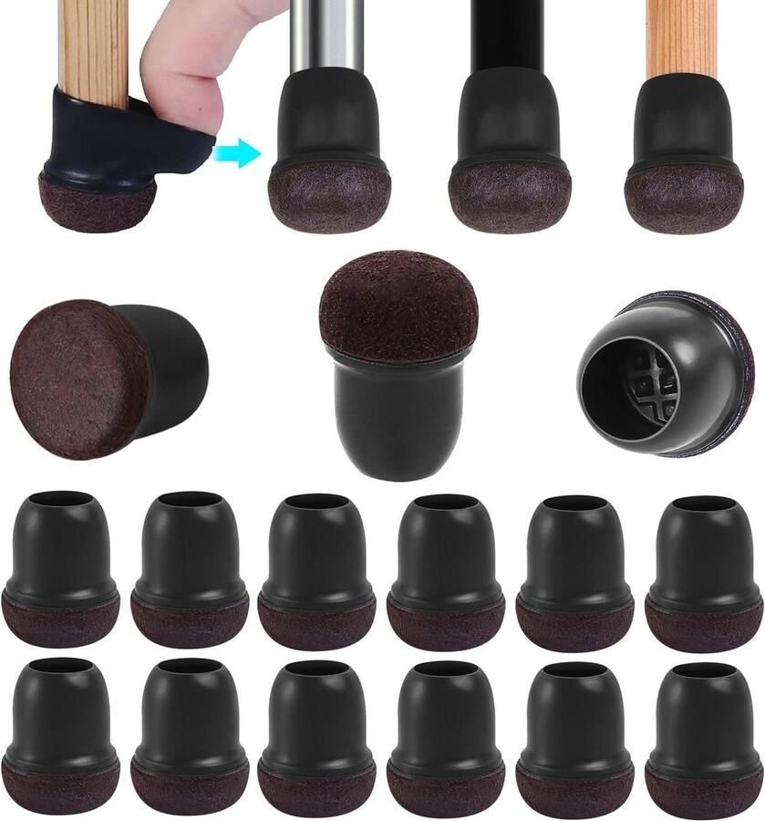 Siliconen stoelpootkappen vloerbeschermers 19-32 cm zwart set van 24 stuks met vilten kussentjes rubberen meubelpootkappen bescherming hardhouten vloeren Vloerbeschermer