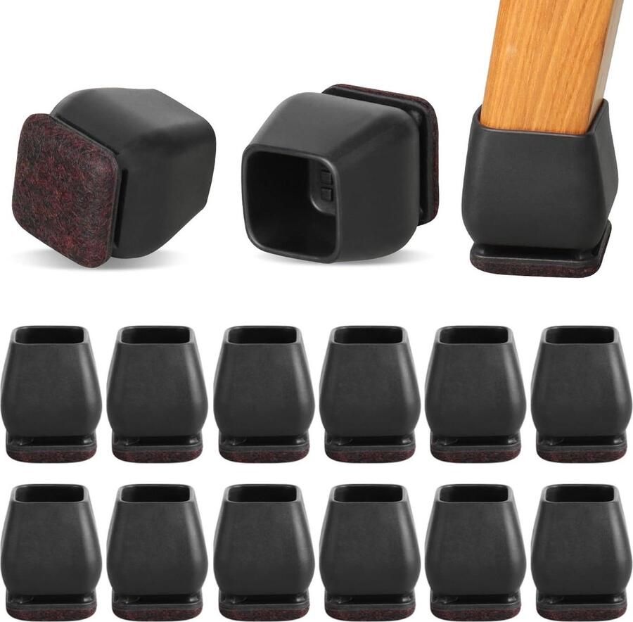 24 stuks zwarte siliconen vierkante stoelpootbeschermers met vilten pads geen krassen of geluid 19 tot 32 cm
