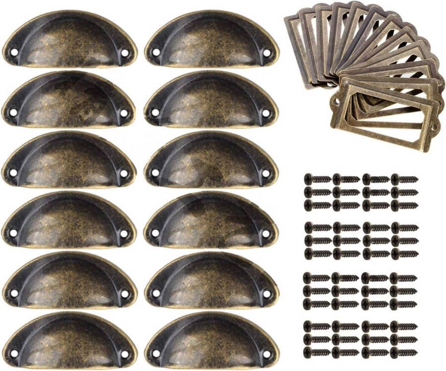 24 x vintage schelpgrepen antieke ijzeren handgrepen etiketten kaarten frame boekenrekken lade kast keuken meubels knoppen set 8 2 cm x 3 5 cm brons (schroevendraaier inbegrepen) (handvat)