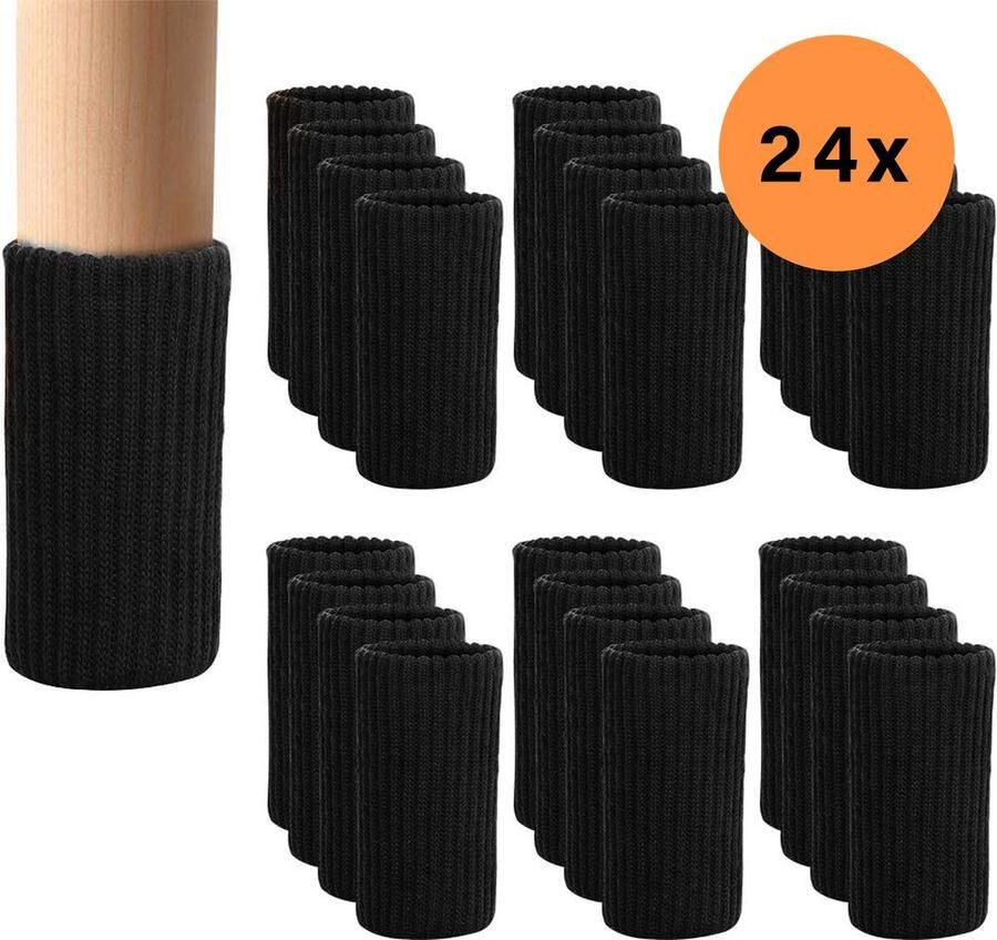 24 Zwart Elastische Stoelpoot Beschermers Set van – Viltjes Stoelpoten – Stoelpoot Sokken – Stoeldoppen – Stoelbeschermer – Stoelsokjes – Stoelpoot Rubber – Stoelpoot Glijders Stoelsokken