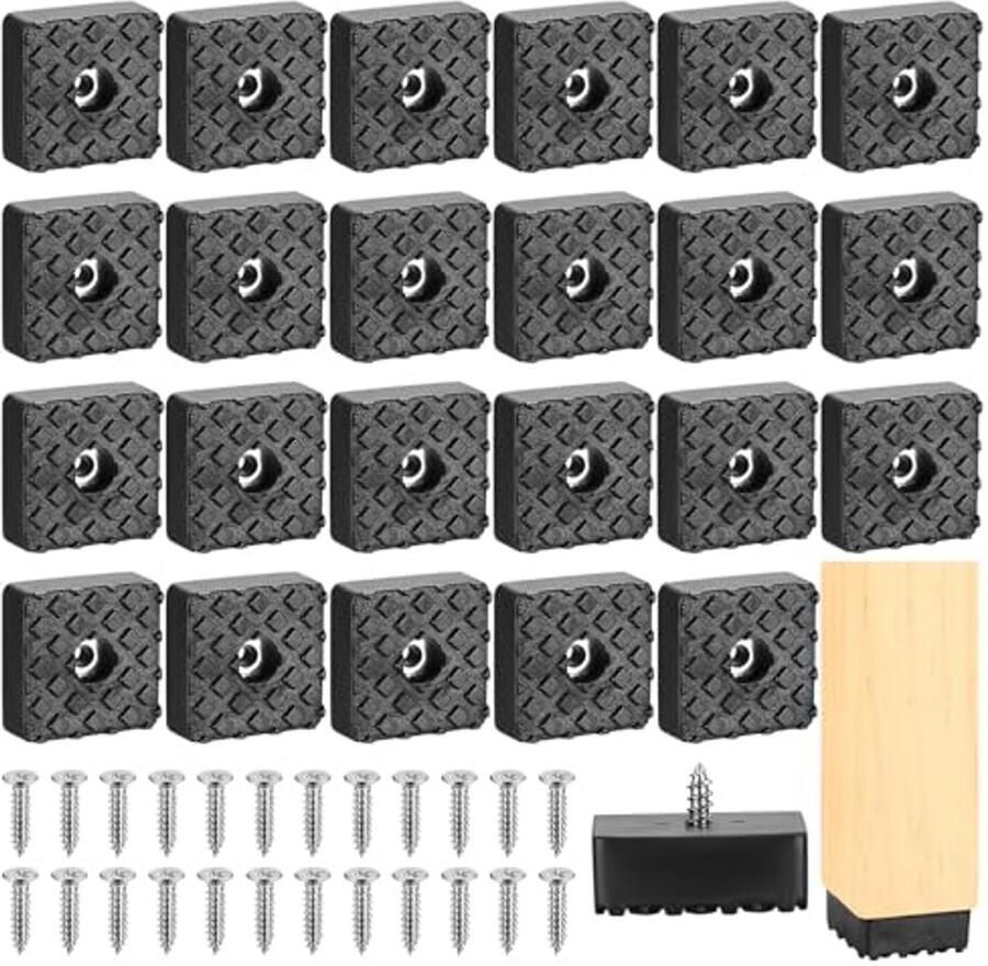 24 Zwart Rubber Antislip Voetjes voor Tuinstoelen 30 x 30 mm
