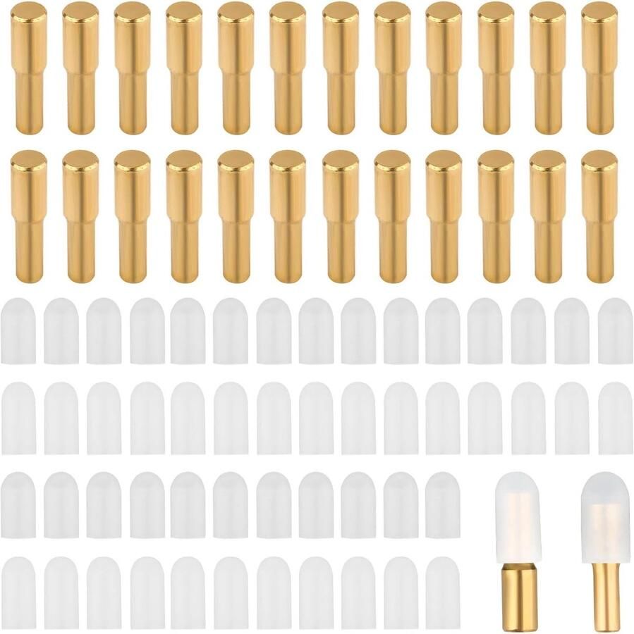 24Pc Shelf Pens Brass Bookcase Shelf Pens with 52 Anti-Slip Silicone Covers Yellow Shelf Pens for Shelves Metal Shelf Pens for Wooden Glass Shelves