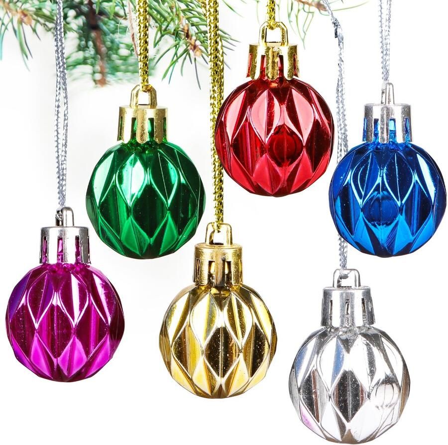 24pcs 30mm Christmas Baubles Ornaments Mini Hanging Baubles Balls Shatterproof Christmas Tree Baubles with Strings for Christmas Holiday Wedding Party Decoration