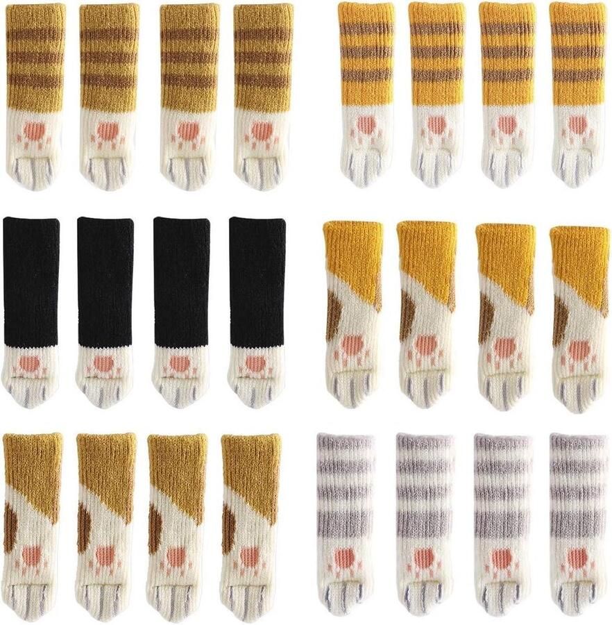 24Pcs Gebreide Stoel Sokken Leuke Kat Poten Ontwerp Meubels Been Caps Anti Kras Anti-Noise Stoel Been Vloerbeschermers