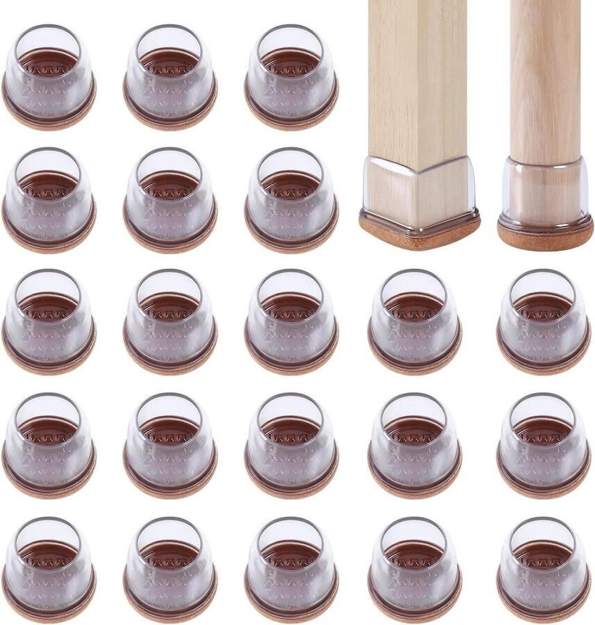 24pcs Silicone Chair Leg Protectors 1.5-3.2cm Transparent Furniture Paw Caps Cups with Felt Pads for Protecting Hardwood Floors Scratch Resistant Furniture Sliders