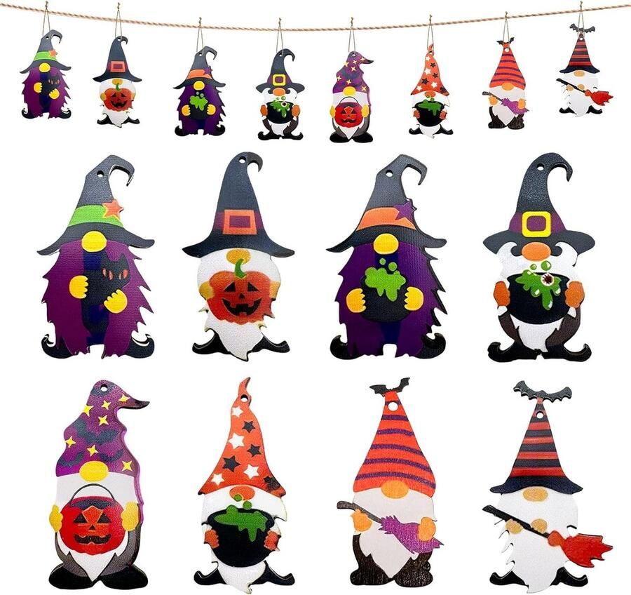 24pcs Wooden Gnomes Halloween Decoratie Herfstversiering DIY Dwergen voor Hangen Boom Raam Tafel Muur Feestaccessoires