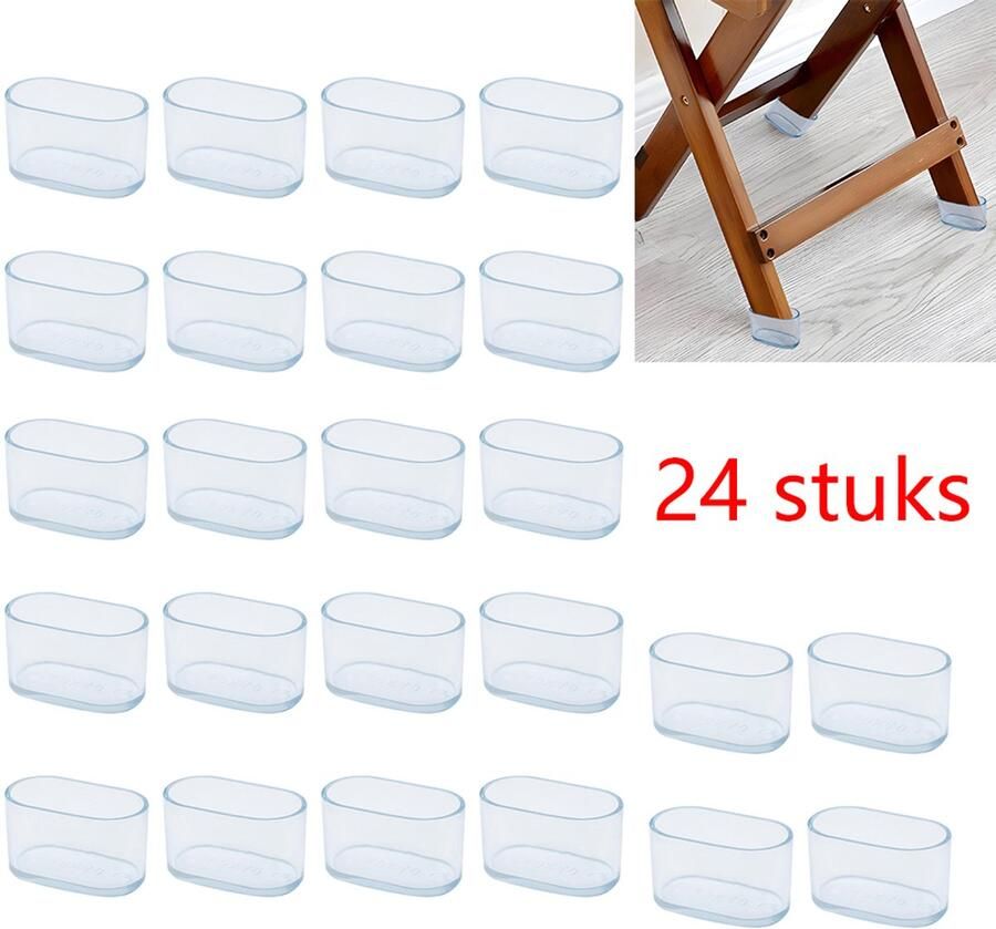 24x Professionele Stoelpootbeschermers Ovaal 40x20mm Voor Schuine Poten & Tuinmeubilair Slijtvaste Silicone met Klemfunctie Beschermt Parket| Geen Lijm of Gereedschap Nodig