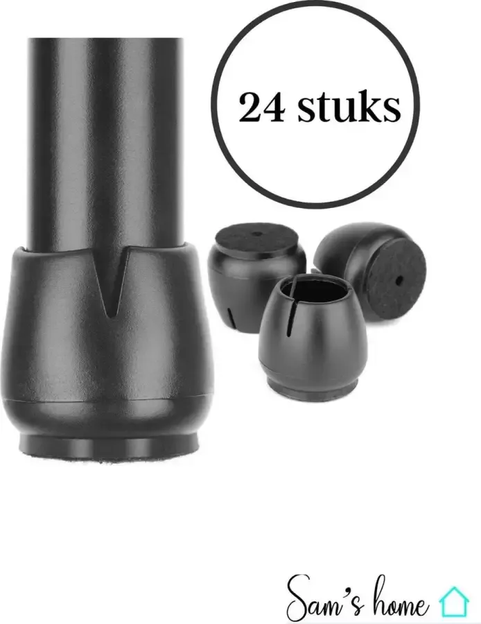 24x Stoelpoot beschermers Ø17-21 mm Doppen Zwart Viltjes Stoelpootdoppen
